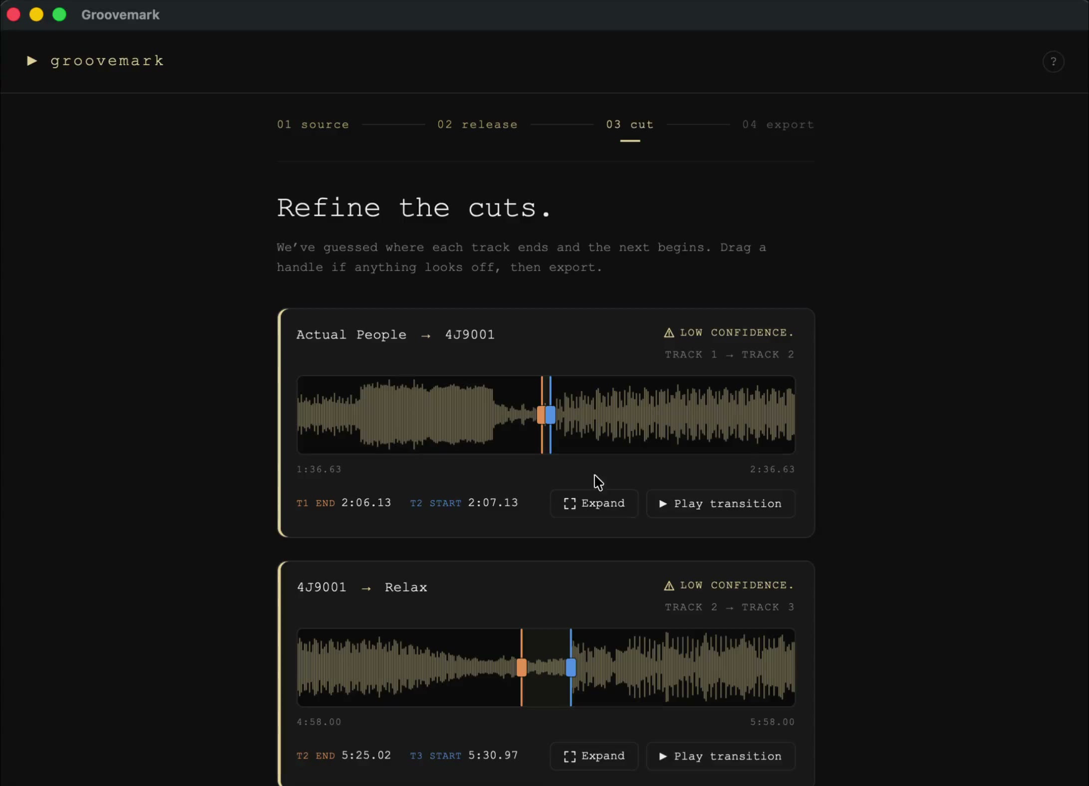Refining a cut on the waveform